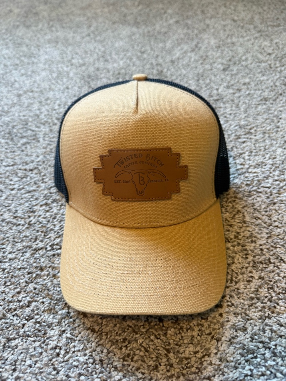 OTTO Two-Tone Tan and Black Trucker Hat with Leather Patch